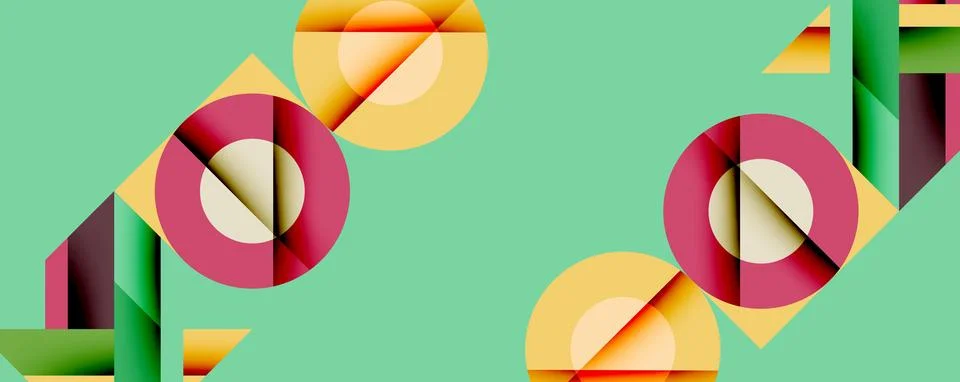Abstract geometric composition. Circles, triangles, rectangles overlap creating 스톡 일러스트