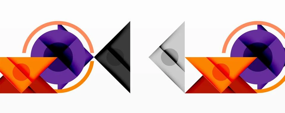 Abstract geometric composition. Circles, triangles, shapes overlap creating Stock Illustration