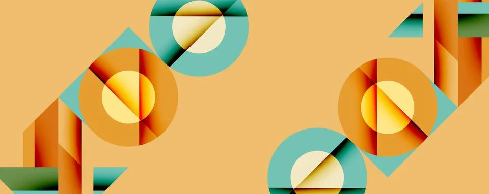 Abstract geometric composition. Circles, triangles, rectangles overlap creating Ilustración de archivo