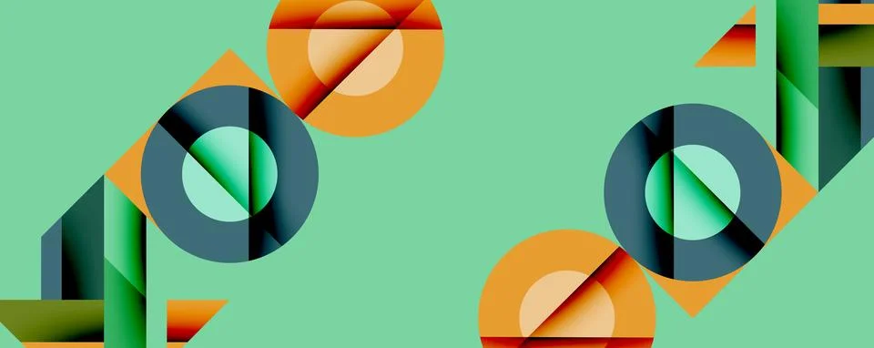 Abstract geometric composition. Circles, triangles, rectangles overlap creating 스톡 일러스트