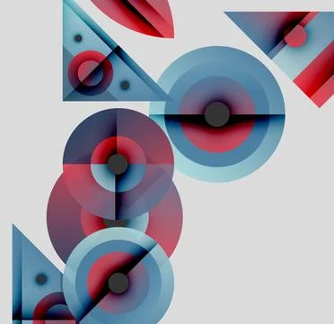 Abstract geometric composition. Circles, triangles overlap, creating dynamic Stock Illustration