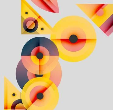 Abstract geometric composition. Circles, triangles overlap creating vibrant Stock Illustration