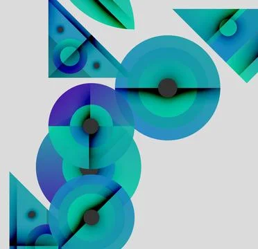 Abstract geometric composition. Circles, triangles overlap creating layered Illustrazione stock