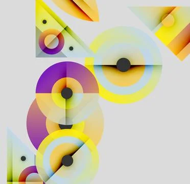 Abstract geometric composition. Circles, triangles, rectangles overlap creating Stock Illustration