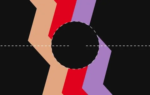 Abstract Geometric Composition With Circular Cutout and Colorful Chevron St.. Stock Illustration
