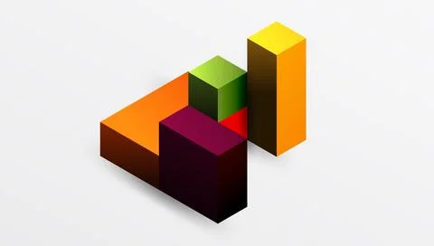 Abstract geometric composition. Colorful cubes interlock, creating dynamic イラスト素材