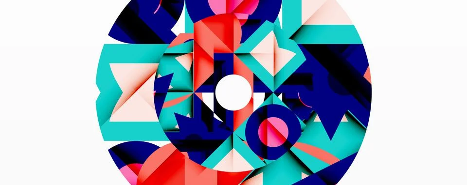 Abstract geometric composition. Colorful triangles, rectangles form circular Stockillustratie