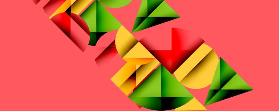 Abstract geometric composition. Colorful triangles overlap, creating dynamic Stock Illustration