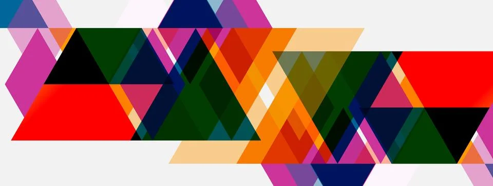 Abstract geometric composition. Colorful triangles overlap, creating dynamic Illustrazione stock