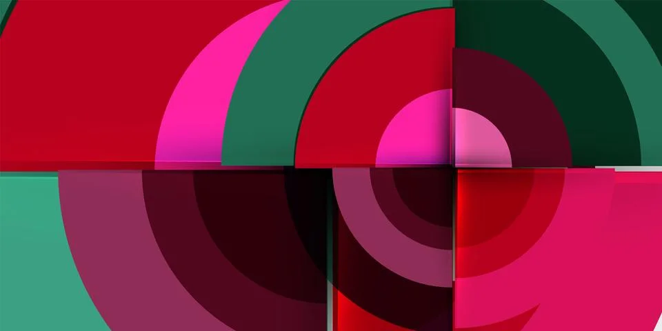 Abstract geometric composition. Concentric circles, rectangles intersect. Vivid Stock Illustration