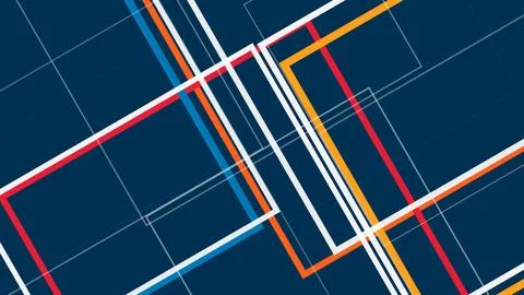 Abstract geometric composition of crisp lines in deep navy, white, orange, .. Stock Illustration