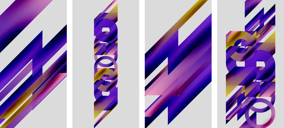 Abstract geometric composition. Diagonal lines, purple hues, gold accents create イラスト素材