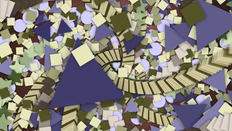 Abstract Geometric Composition With Dynamic Shapes and Complementary Colors Video stock 304458190