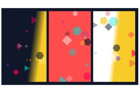 Abstract geometric composition featuring floating colorful polygons and sof.. Stockillustratie