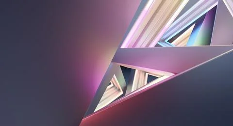 Abstract geometric composition featuring triangles and light trails Stock Photos