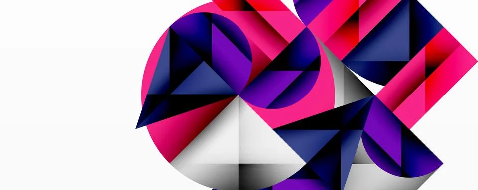 Abstract geometric composition featuring vibrant triangles. Pink, purple, navy Stock Illustration
