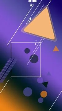 Abstract geometric composition with floating circles, triangles, and a cube.. Stock-Illustration