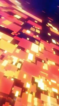 Abstract geometric composition with glowing orange squares and motion blur Stock Illustration