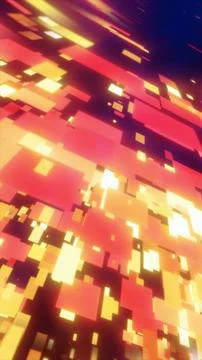 Abstract geometric composition with glowing orange squares and motion blur Stock Illustration