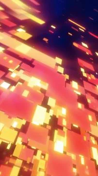 Abstract geometric composition with glowing orange squares and motion blur Stock Illustration