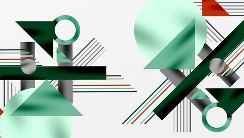 Abstract geometric composition. Green, black, gray, red shapes intersect. Lines 스톡 일러스트