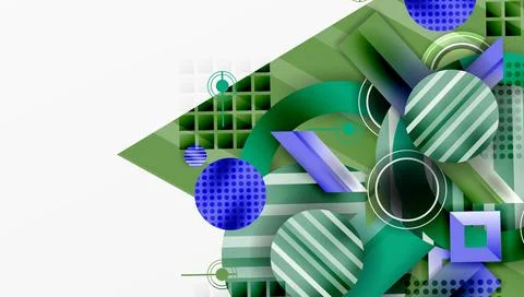 Abstract geometric composition. Green, blue hues dominate. Overlapping shapes Illustrazione stock