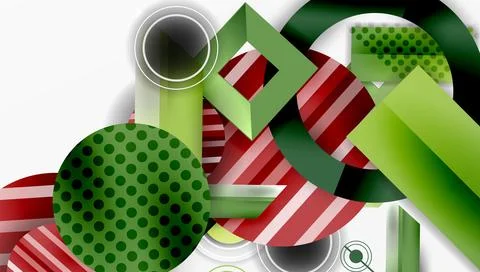 Abstract geometric composition. Green, red elements intersect, creating dynamic 스톡 일러스트