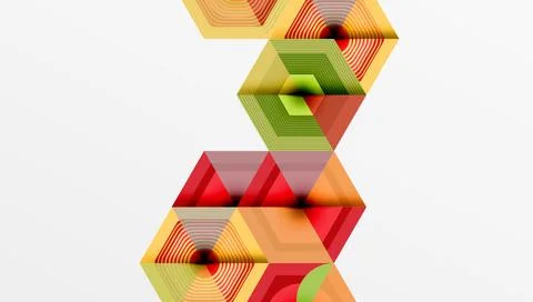 Abstract geometric composition. Hexagonal shapes stack, creating dynamic visual 스톡 일러스트