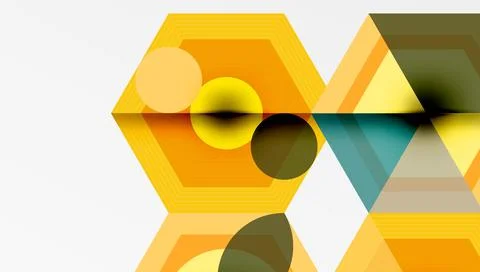 Abstract geometric composition. Hexagons, circles, triangles intersect. Warm Stock Illustration