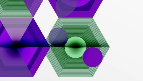 Abstract geometric composition. Hexagons, circles, lines create illusion depth. 스톡 일러스트