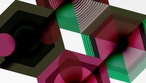 Abstract geometric composition. Hexagons, circles, lines create dynamic visual イラスト素材