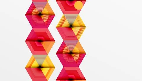 Abstract geometric composition. Hexagons stack vertically, vibrant colors blend. 스톡 일러스트