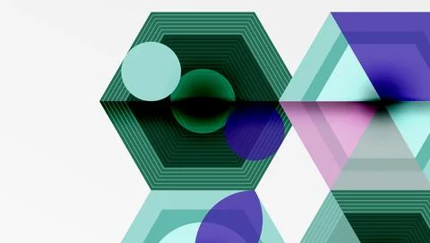 Abstract geometric composition. Hexagons, triangles overlap creating layered Stock Illustration