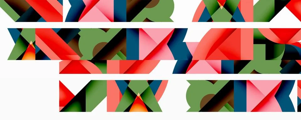 Abstract geometric composition with interlocking circular and angular shapes, Stock Illustration