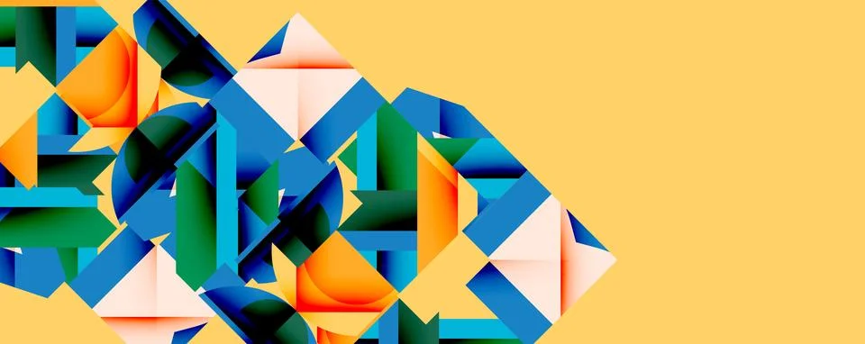 Abstract geometric composition with interlocking circular and angular shapes, Stock Illustration