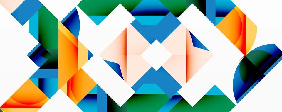 Abstract geometric composition with interlocking circular and angular shapes, イラスト素材