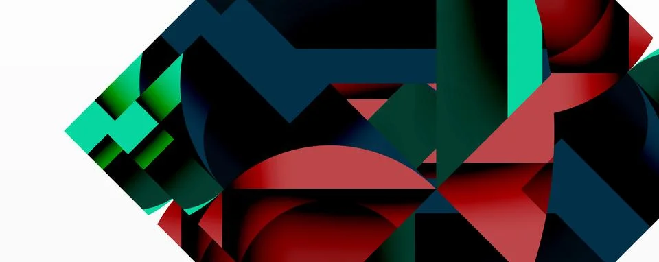 Abstract geometric composition with interlocking circular and angular shapes, Illustrazione stock