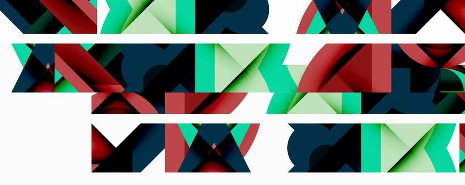 Abstract geometric composition with interlocking circular and angular shapes, Stock Illustration