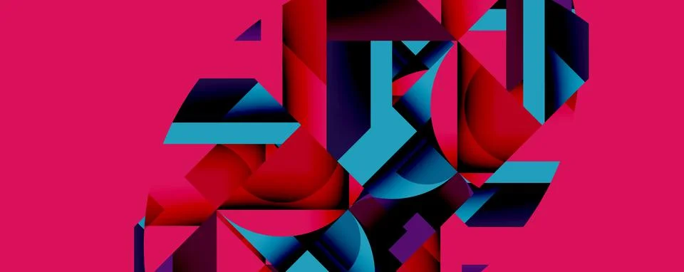 Abstract geometric composition with interlocking circular and angular shapes, イラスト素材