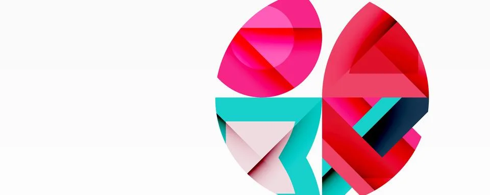 Abstract geometric composition with interlocking circular and angular shapes, Illustrazione stock