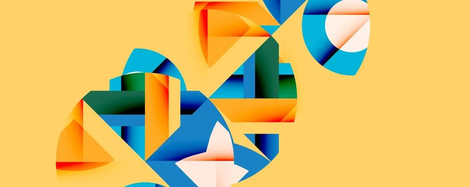 Abstract geometric composition with interlocking circular and angular shapes, Stock Illustration