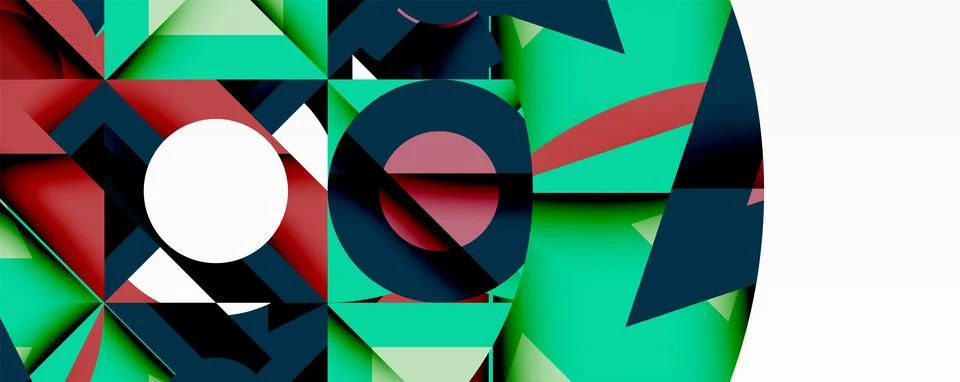 Abstract geometric composition with interlocking circular and angular shapes, Stock Illustration