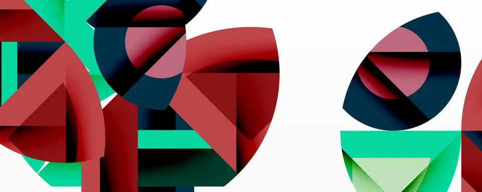 Abstract geometric composition with interlocking circular and angular shapes, Stock Illustration