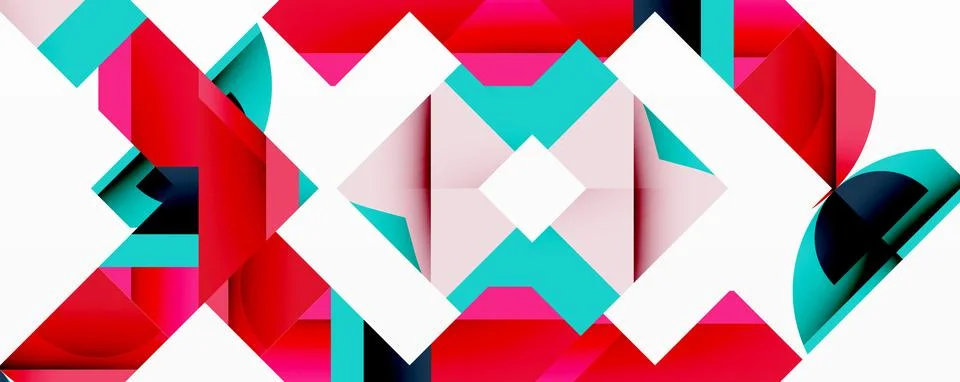 Abstract geometric composition with interlocking circular and angular shapes, Stock Illustration