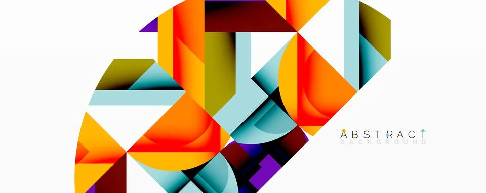 Abstract geometric composition with interlocking circular and angular shapes, Stock Illustration