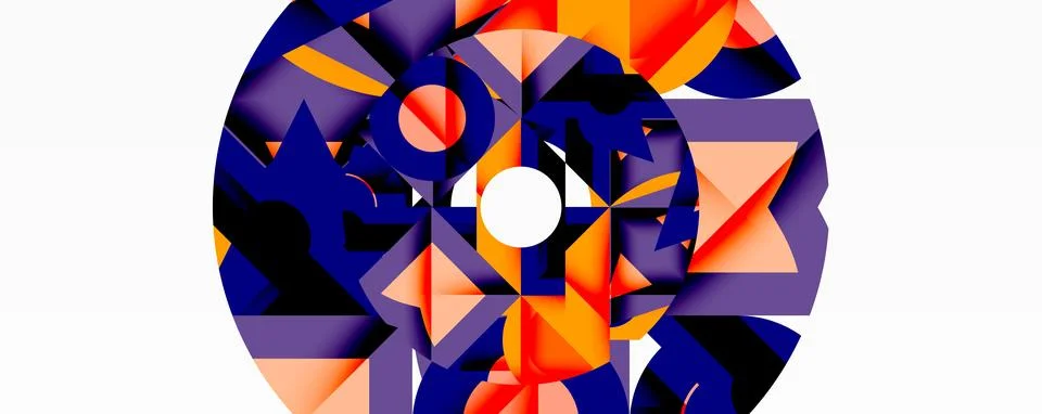 Abstract geometric composition with interlocking circular and angular shapes, Stock Illustration
