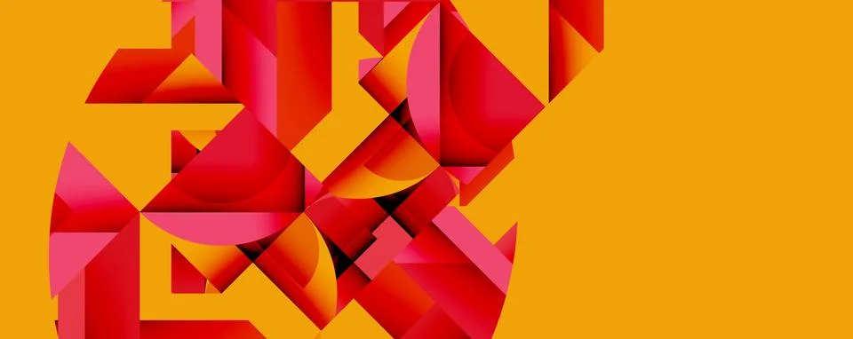 Abstract geometric composition with interlocking circular and angular shapes, Stock Illustration