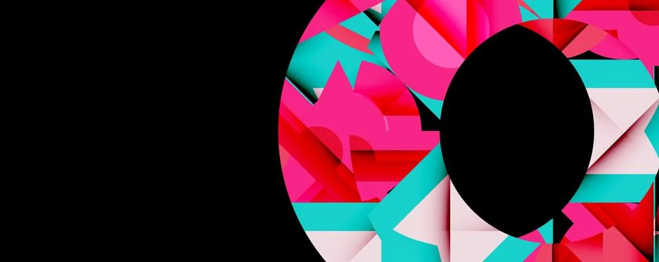 Abstract geometric composition with interlocking circular and angular shapes, Stock Illustration