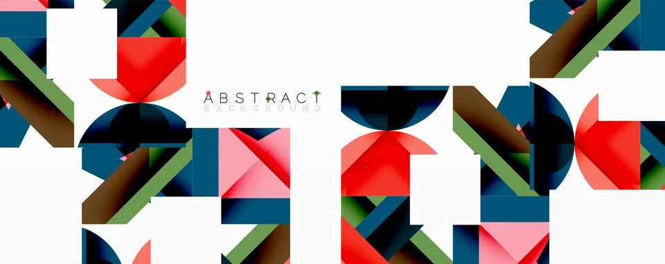Abstract geometric composition with interlocking circular and angular shapes, Stock Illustration