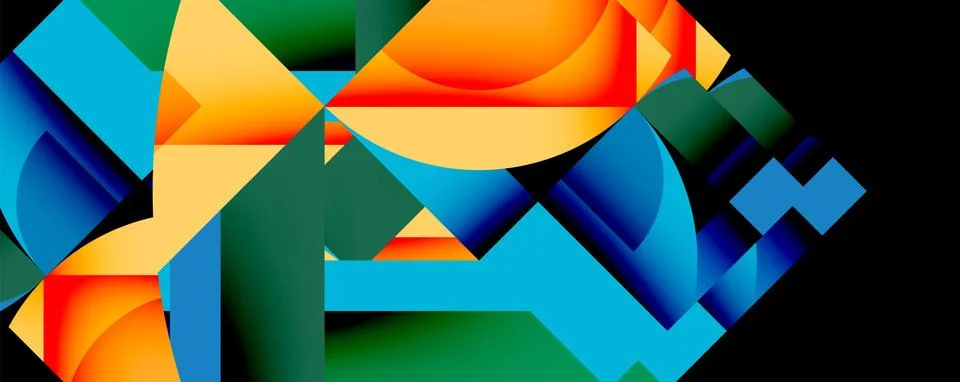 Abstract geometric composition with interlocking circular and angular shapes, Stock Illustration